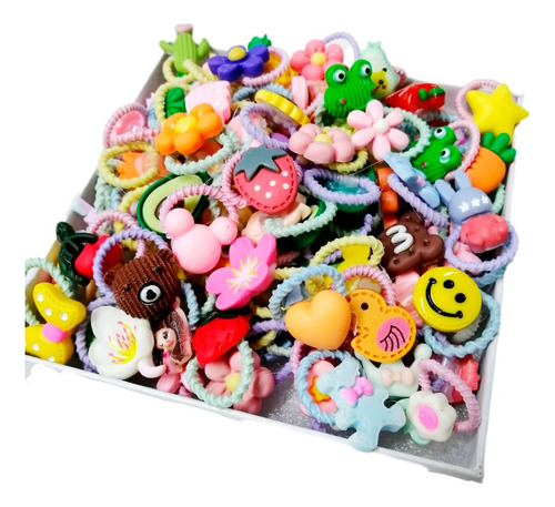 100 Mini Elásticos De Cabelo Fruta/animal Kids 2cm Infantil