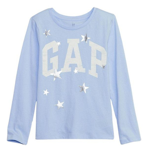 Polera Niña Gap Logo Estrellas Manga Larga Celeste