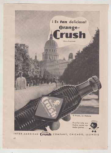 1950 Hoja Publicidad Vintage Orange Crush El Prado La Habana