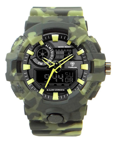 Relógio Masculino Tuguir Anadigi Tg3j8007 Verde E Camuflado