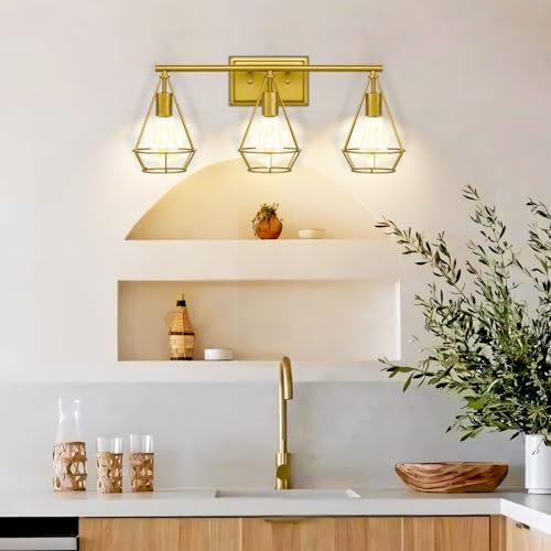 Aplique De Pared Vintage Dorado De 3 Luces, Lámpara De Pared