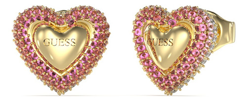 Aretes Guess Beloved Rosa Dorado Corazon Mujer