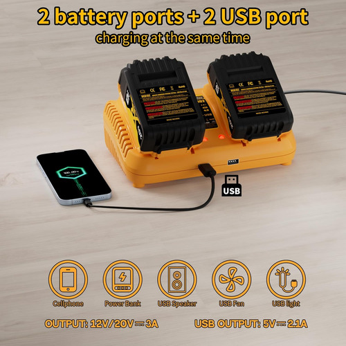 Cargador Dual Reemplazo P/ Baterías Dewalt Dcb102 De 12v/20v