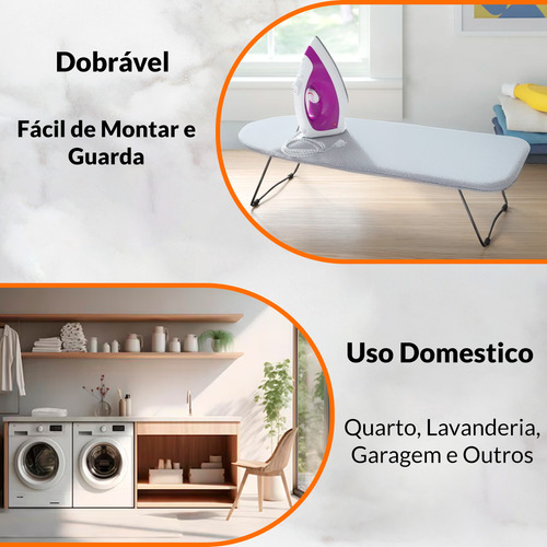 Tábua De Mesa Passar Roupa Dobrável Portátil Tecido Térmico Cor Grafite
