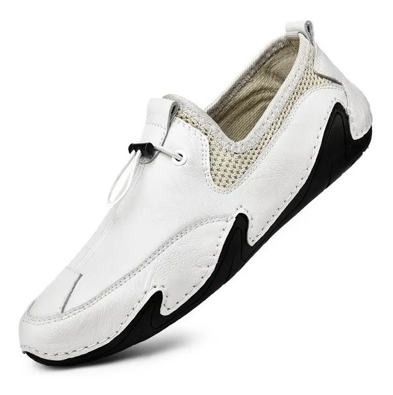 Mocasines blancos dotación masculina manufacturados en cuero natural