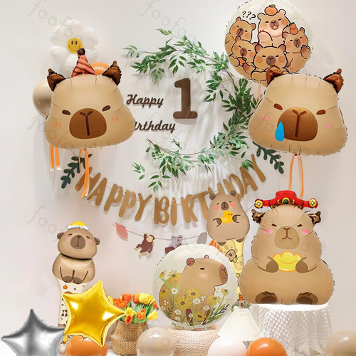 Kit 16pz Globos Capibara Decoración Feliz Cumpleaños Fiesta Unico Juego De Globos Diy Kapybara
