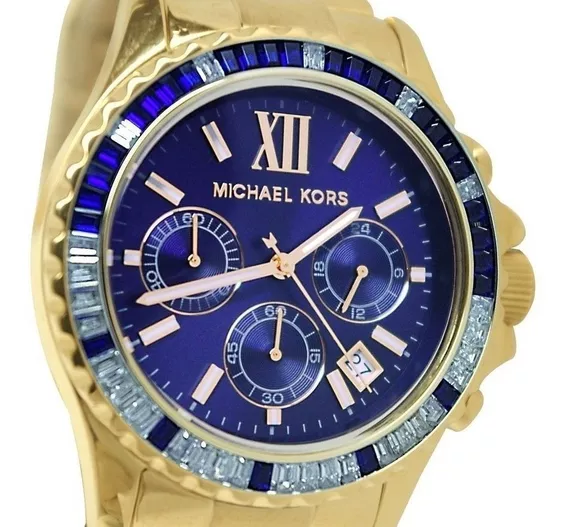 Relógio Michael Kors Mk5754 Everest Dourado Original Azul