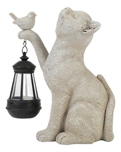 Estatua De Gato Con Luz Solar Para Jardín Al Aire Libre,