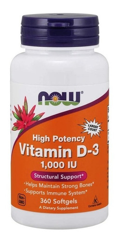 Vitamina D3 1000 Iu Now 360 Cáps Salud Inmune Huesos Fuertes