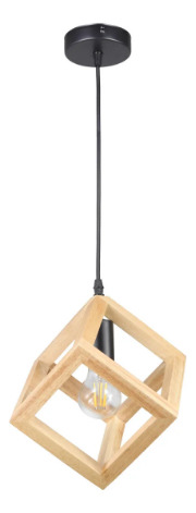 Lampara Techo / Colgante Triple Madera Cubo E27