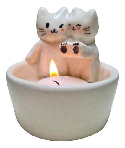 . Candelabro De Mano Con Forma De Gato For Calentar Velas