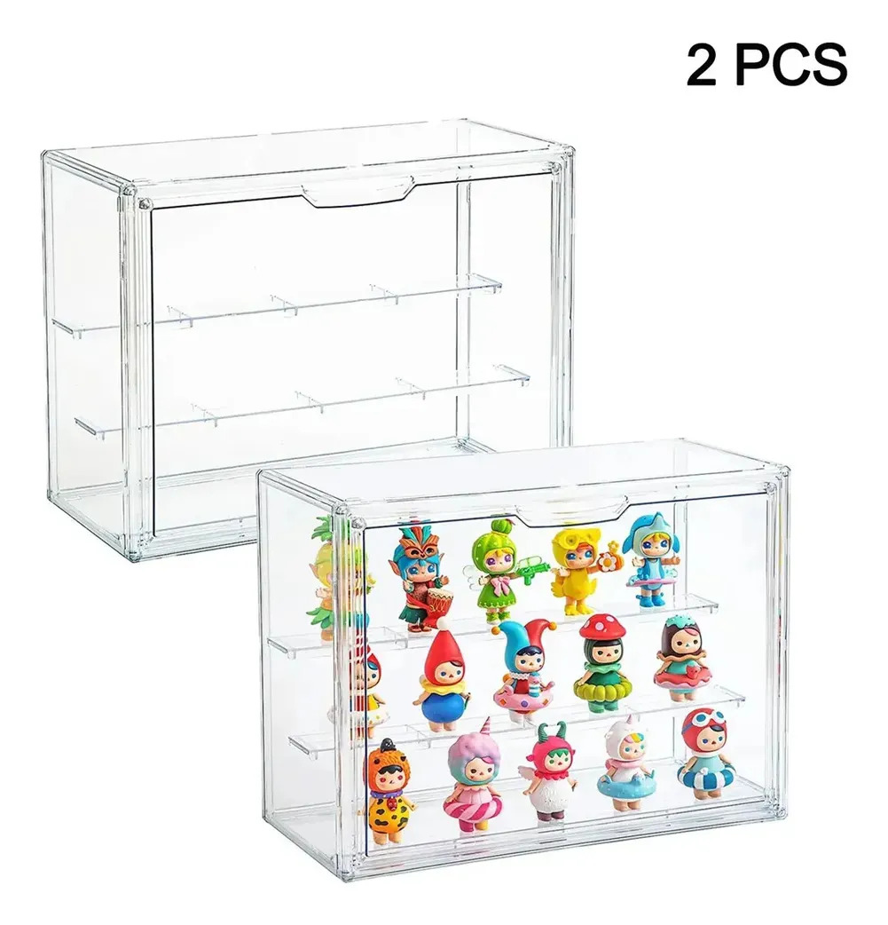 2 caja De Exhibicion Doble Acrilico Organizadora Transparente Para Figuras Y Colecciones