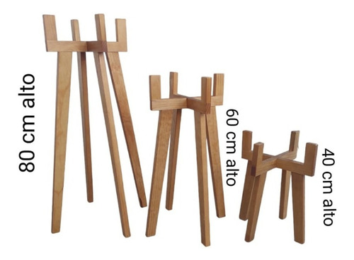 Soporte Maceta Florero Base De Madera Decorativo Set 3 Piez