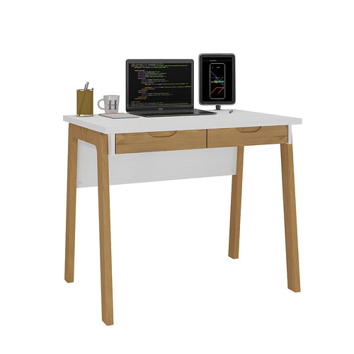 Imagen 2 de 4 de Escritorio La Cueva Muebles 2 cajones Linea Veneza mdp, madera maciza de 90cm x 76cm x 60cm blanco y miel