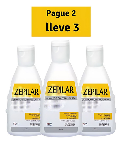 Shampoo Control Caspa Zepilar 3 Unidades 180 (540) Ml