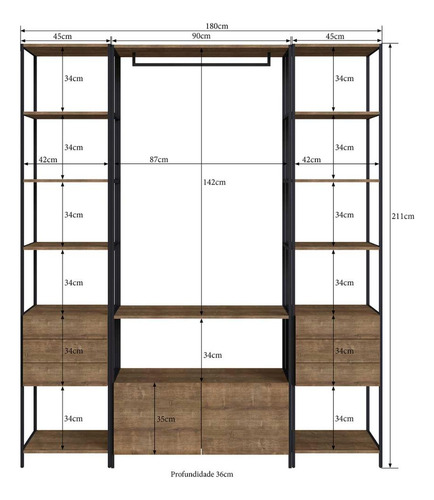 Closet Guarda Roupa Organizador Com 1 Cabideiro E 8 Gavetas