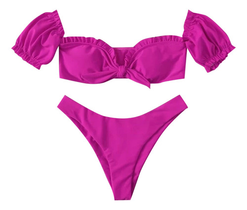 Conjunto De Bikini De Dos Piezas Con Cordones Y Pernera De C