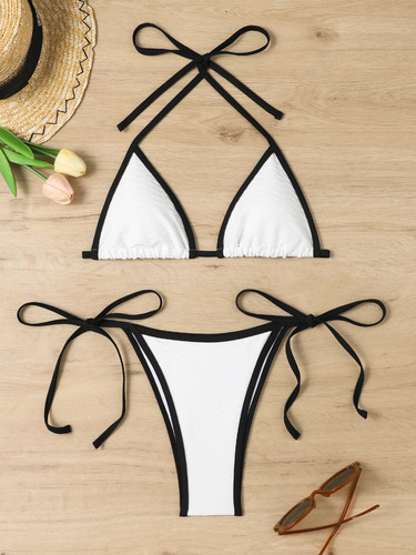 Traje De Baño Triángulo Para Mujer A Juego De Color Sólido