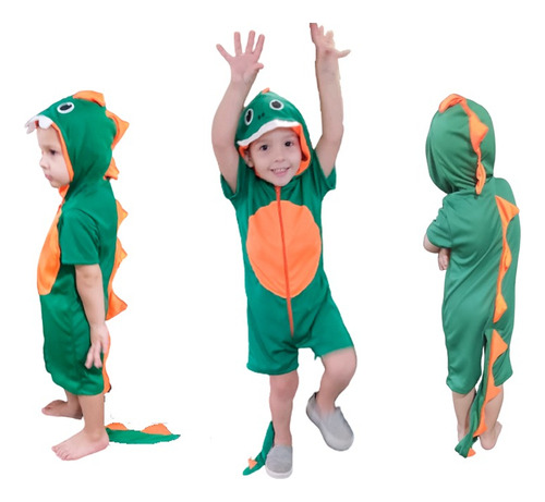 Fantasia Dinossauro Infantil Menino Luxo Curto Verde Full