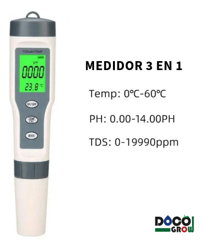 Medidor De Ph, Tds Y Temp, 3 En 1 - Hidroponia Blanco