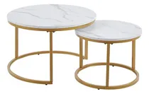 Comprar Set Mesas Nido Juego De Mesas  Duo Laterales  Estilo Mármol