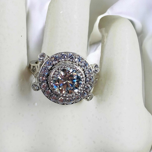 Anillo Compromiso Estilo Antiguo Diamante Moissanita Genuino