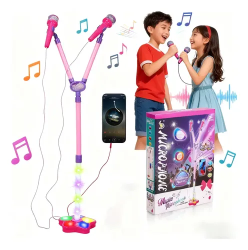 Micrófono Infantil Con Soporte Ajustable Y Luces LED | Karaoke Inalámbrico Para Niños | Regalo Musical Con Efectos Y Conexión A Móviles