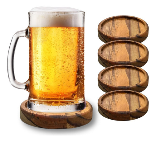 4 Porta Copos Madeira Teca 10cm Apoio De Mesa P/drinks Taças