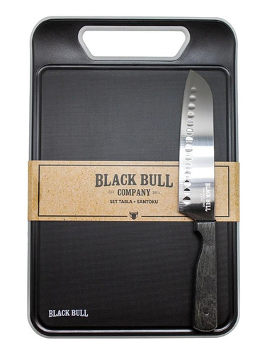  Set Tabla + Cuchillo Santoku Black Bull Cocina Bbq Asados