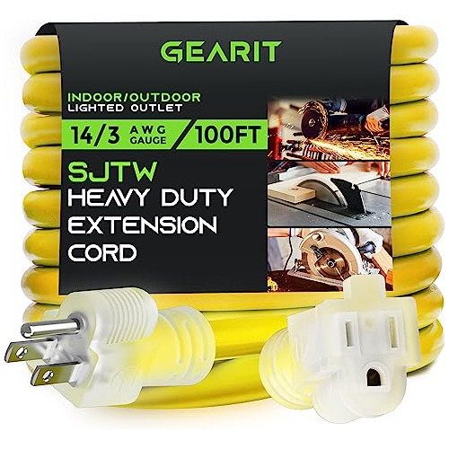 Gearit Cable De Extensión Para Exteriores 14/3 (100 Pies) Ca