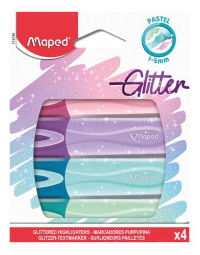 Resaltador Maped Glitter Pastel X 4 Colores 1-5mm