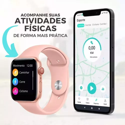 Relógio Smartwatch Feminino a prova dagua rosa touch 40mm 2