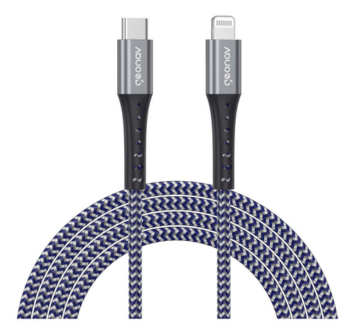 Cabo Kevlar Usb-c P/ Lightning 2.0 Carreg. Rápido 2m Geonav Cor Azul-turquesa