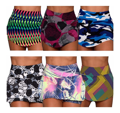 Kit 3 Short Saia Estampado Roupa De Academia Feminino