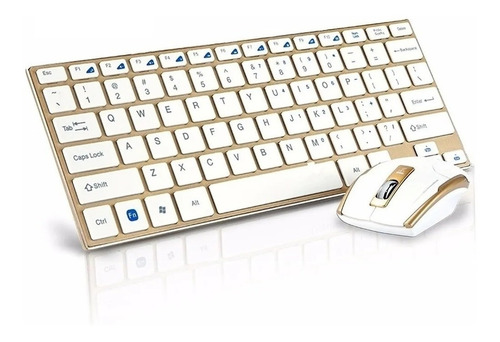 Teclado E Mouse Wireless Sem Fio Ultrafino Hk-3910 Dourado