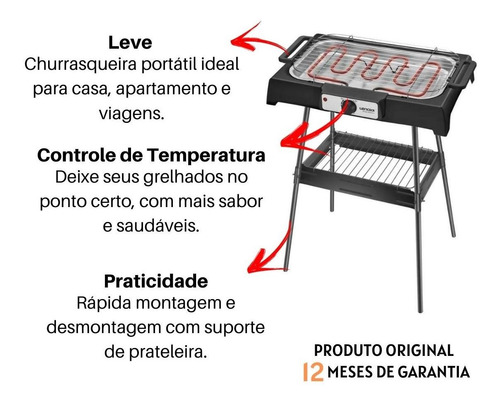 Churrasqueira Elétrica Lenoxx Pch147 110v Preta/inox