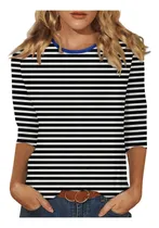 Comprar Blusas Estampadas A Rayas Para Mujer, Camiseta De Manga Tres