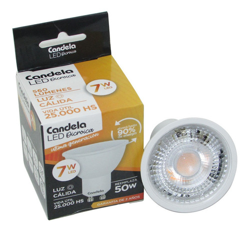 Lampara Led Dicroica Candela Calida 7w Equivale 50 W 650 Lum