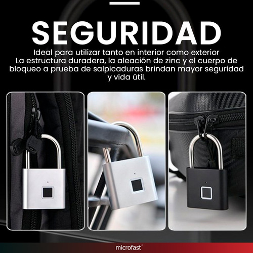Imagen 6 de 10 de Candado Con Huella Digital Tactil Usb Resistente Agua Seguro