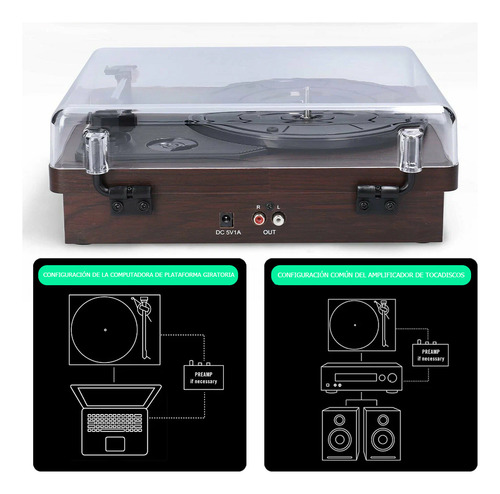 Tocadiscos De Vinilo Retro Portátil Con Bluetooth Bomge