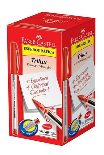 Caneta Esferográfica Faber Castell Trilux 1.0mm Caixa C/ 50