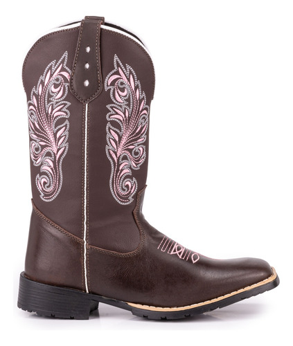 Bota Texana Feminina Country Feminina Bico Quadrado Flor Lis