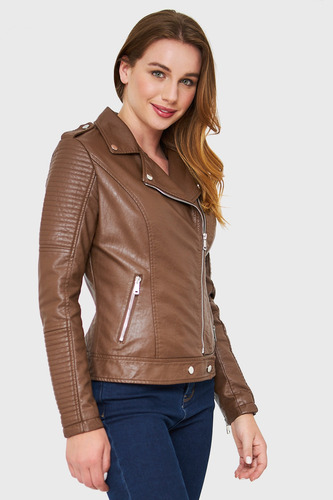 Imagen 3 de 6 de Chaqueta Tipo Biker Ecocuero Café Nicopoly