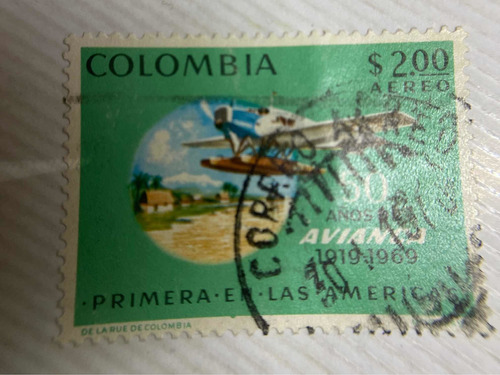 Sello Postal 50 Años De Avianca 1919-1969 Colombia