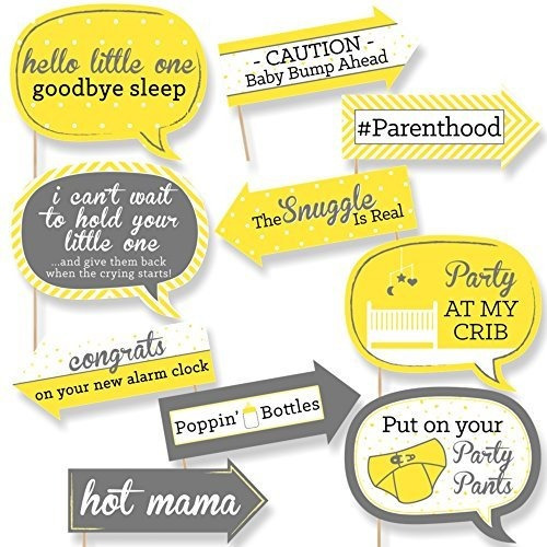 Divertido Amarillo Y Gris Hello Little One Baby Shower Photo