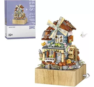 Street View Windmill Music Box Bricks Model Set, 799pcs Diy