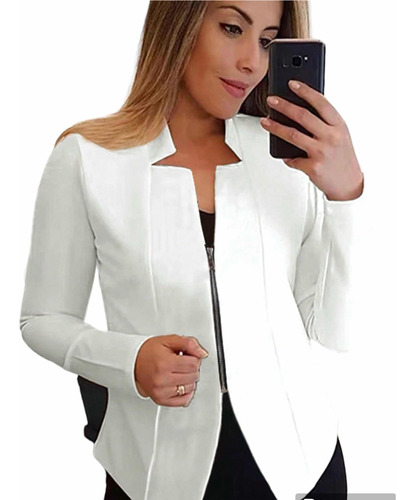 Blazer Blanco Con Cremallera