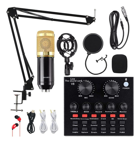 Kit Micrófono Condensador Profesional Con Tarjeta Sonido V8