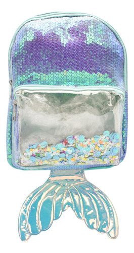 Mochila Cola De Sirena Lentejuela Turquesa Kinder Lluvia