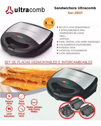 Sandwichera Waflera Grill Panini 3 En 1 Ultracomb Sw 2801